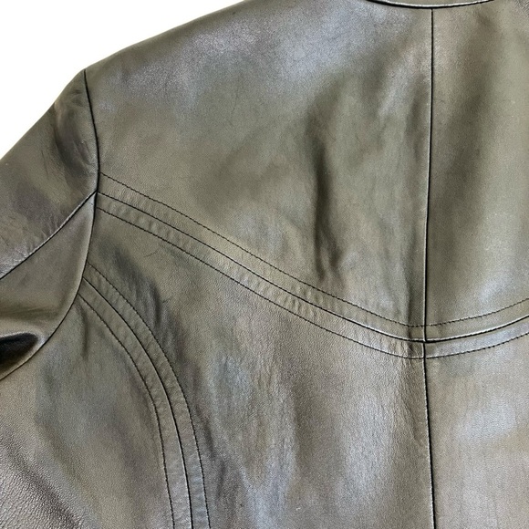 Preston & York Vintage Y2K Black Leather Zip-up Jacket Boxy Fit Mock Neck Sz XL - Picture 11 of 16